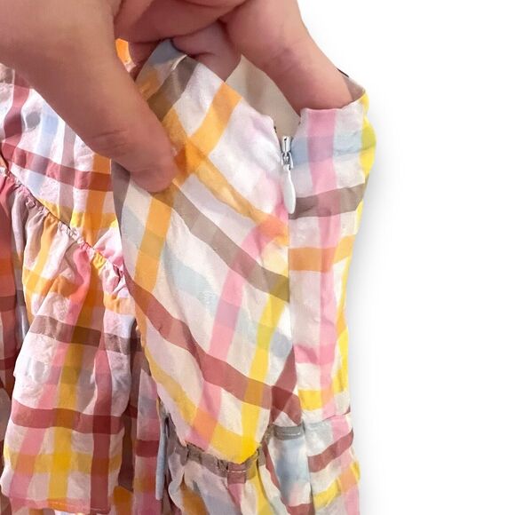 Cinq a Sept Astor Plaid Poplin Midi Dress Size 12 V-Neck Ruffle NWT $465 - Picture 9 of 15